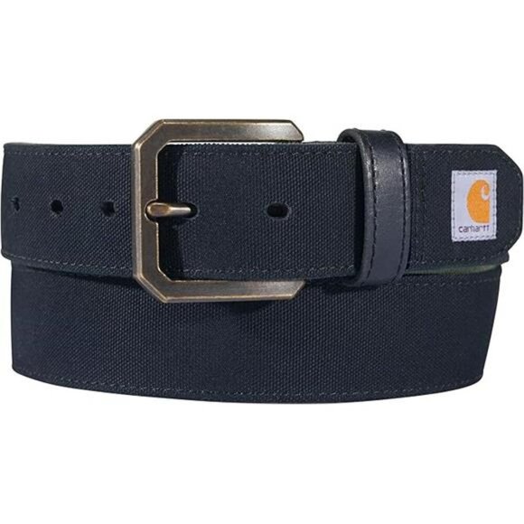 Mens Rugged Canvas Belt Adjustable Casual Workwear With Brass Buckle Trim - Picture 7 of 7